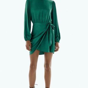Mock Neck Satin Effect Dress